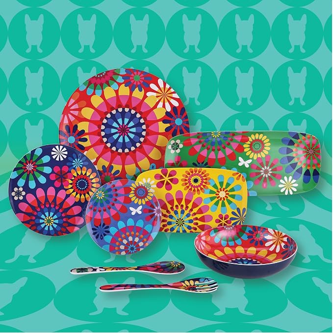 French Bull Plates - 4 Piece Set - 9 inch Melamine Salad Plates Set of 4 - Melamine Dinnerware for Indoor and Outdoor - Festival