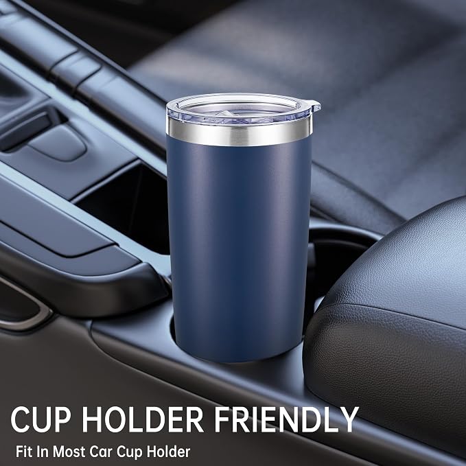 20 oz Tumblers Bulk Stainless Steel Tumbler with Lid Double Wall Vacuum Insulated Coffee Mug 20oz Powder Coated Cup for Hot and Cold Drinks, Navy, 6 pack