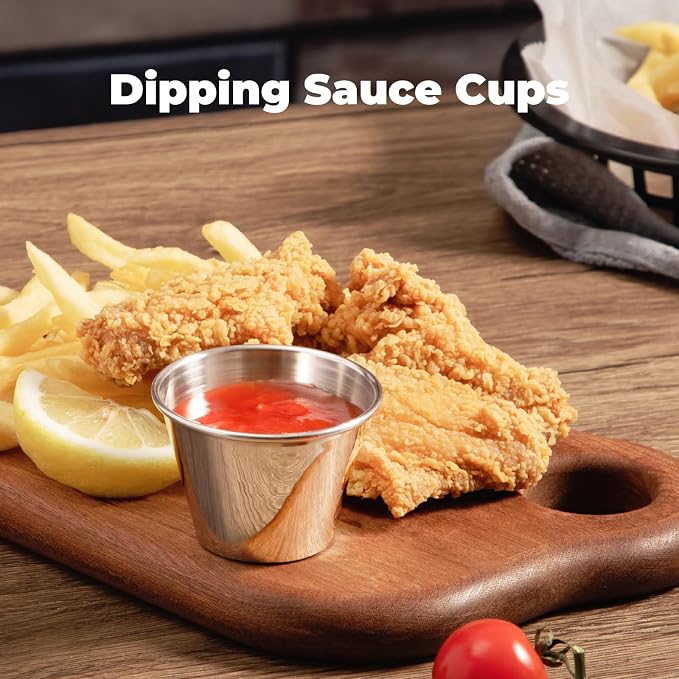 Fit Meal Prep [12 Pack 2.5 oz Stainless Steel Dipping Sauce Cups, Reusable Metal Ramekins, Commercial Grade Condiment Bowls, Individual Portion Cups, Small Round Au Jus Cup for Home, Restaurant