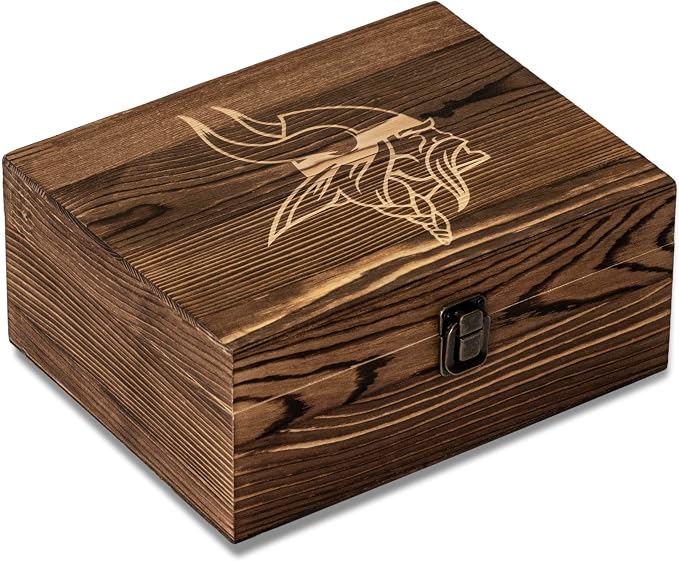 The Memory Company Officially Licensed NFL Wood Boxed Drinkware Set - 2 Premium Rocks Glasses with Laser-Etched Team Logo & Reusable cooling cubes, Whiskey & Cocktail Gift Set for Football Fans