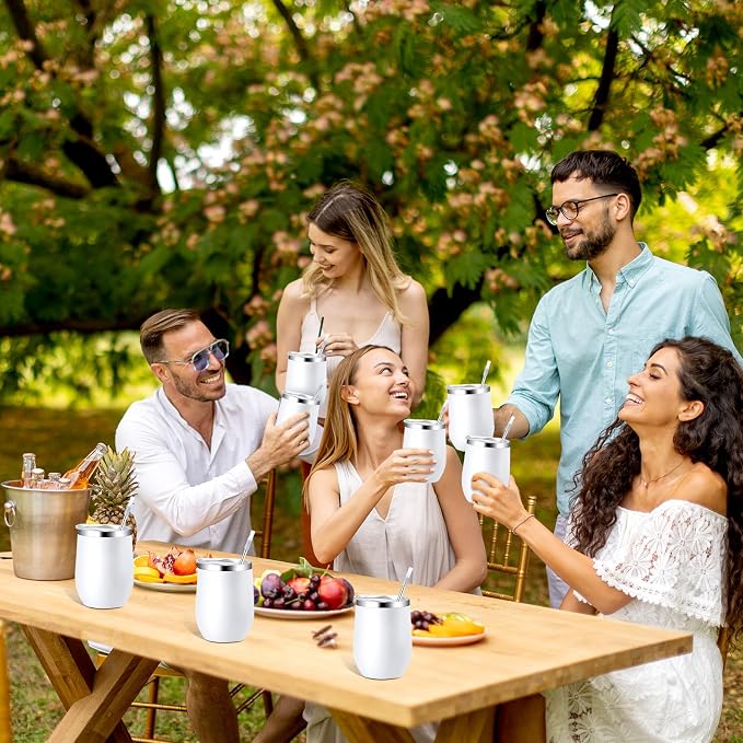 Inbagi 30 Pack 12 oz Stainless Steel Tumblers Bulk with Lids and Straws, Double Wall Insulated Wine Tumblers for Wedding Party Favors, Bridal Shower, Birthday Event Gifts