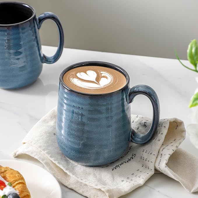 Coffee Mugs, 15 Ounce Ceramic Coffee Mug Set of 6, Reactive Glaze Tea Cups with Handle for Milk, Hot Cocos, Latte, Cappuccino, Blue Cup Gift for Man and Women, Dishwasher and Microwave Safe