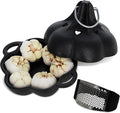 Potted Pans Garlic Roster, Pre-Seasoned Cast Iron Garlic Roaster and Garlic Press, Heavy Duty Garlic Roaster with Lid, Garlic Baker Garlic Cooker for Oven, Grill, Stove, BBQ