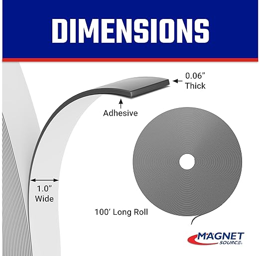 Master Magnetics Flexible Magnetic Strip - Heavy-Duty Magnet Strips with Strong Adhesive Backing for Walls, Boards, Signs, and More - 0.06" Thick - 1" W - 100 Ft - 1 Roll