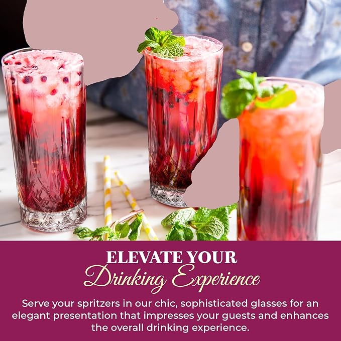 Barski Highball Glass - Drinking Glasses - Set of 2 - Hiball Tumblers - Glass Crystal Tumbler - for Water, Juice, Beer, Mixed Cocktails, Mojito Glass, Tom Collins Bar Glassware, 13 oz, Made in Europe