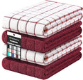 Homaxy Premium Cotton Kitchen Towels 16"x 28", Large Natural Ring Spun 390 GSM Dish Towels, Super Absorbent Terry Kitchen Hand Towels, Soft Tea Towels with Hanging Loop, Red Check Design, 4 Pack