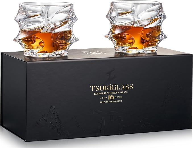 TSUKIGLASS® Storm Japanese Crystal Whiskey Glasses Set of 2 – Old Fashioned Rocks Tumblers, 10oz Lead-Free Crystal, Gift Ready Box for Bourbon, Father's Day Present for Men, Scotch & Cocktails