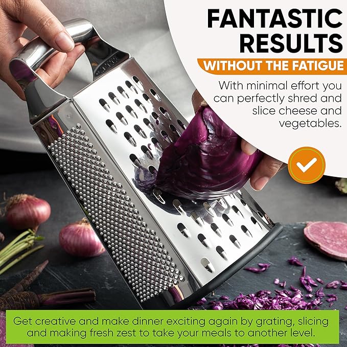 Spring Chef Magnetic Measuring Cups & Spoons Set of 15 with Leveler, Black & Stainless Steel Large Box Grater with Handle - 2 Product Bundle