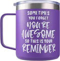 SUNWILL Insulated Coffee Mug with Lid, Birthday Gifts for Women, Stainless Steel Coffee Cup, Inspirational Sometimes You Forget You're Awesome Gifts for Christmas, Graduation, Thank You - 14oz Purple
