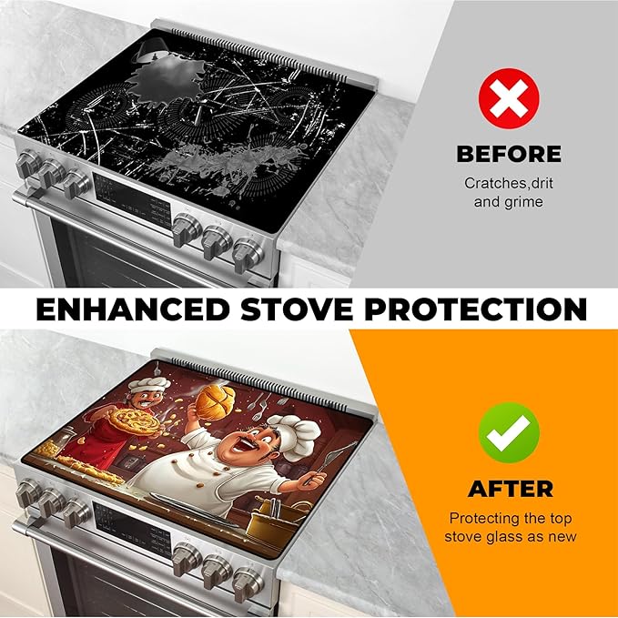Heat-Resistant Glass Stove Top Cover with Anti-Slip Rubber Coating – Electric Stove Protector, Scratch-Resistant, Expands Counter Space, Stylish Kitchen Decor (Pizzas)