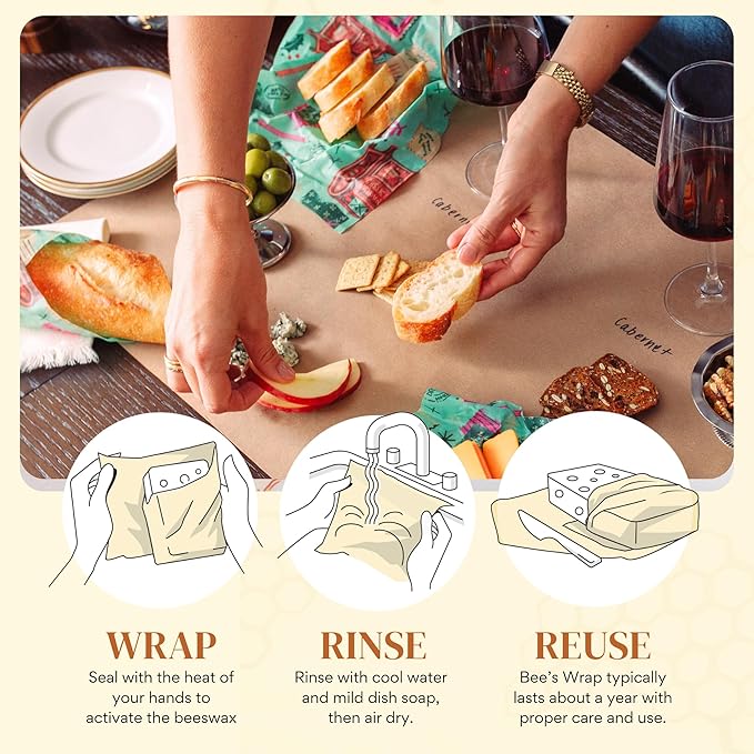 Bee's Wrap Beeswax Wraps for Bread - Beeswax Bread Wrap for Sourdough & Bread Storage - Plastic Free Made in USA Reusable Natural Food Wrap - Seasons Greetings