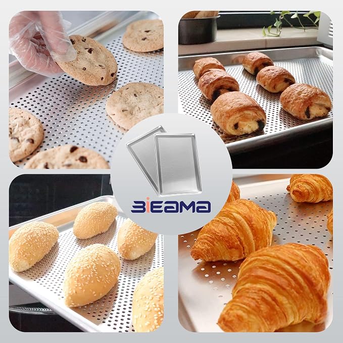 BIEAMA 6 Pack Full Size 18" x 26" Aluminum Baking Sheet Pan Perforated, Commercial Bakery Equipment Cookie Sheets, NSF Approved Baking Tray | Aluminum Commercial Bakery Equipment Cookie Sheets, NSF Approved Baking Tray