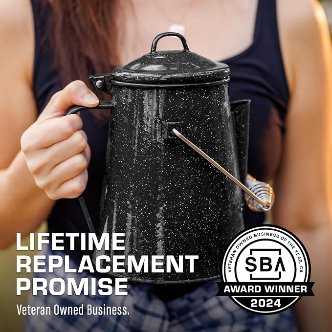 COLETTI Classic Camping Kettle 60 oz — Tea and Camp Kettle, NO Aluminum or Plastic, Ideal for Boiling Water [Black Enamel]