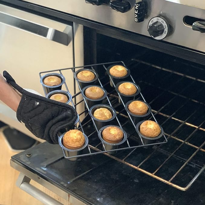 Fox Run Linking Mini Popover Pan, Carbon Steel, Nonstick, 12 Mini Cups | Bake Popovers & Yorkshire Pudding | Easy Release Nonstick | Consistent Results | 12 Mini Cup Pop Over Baking Pan