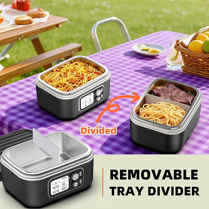 Cordless Electric Heated Lunch Box for Adults, XL 6.3-Cups Rechargeable Battery Powered Smart Self Heating Lunchbox for Men Women, 100W Food Warmer for Trucks Driver Travel Office Worker