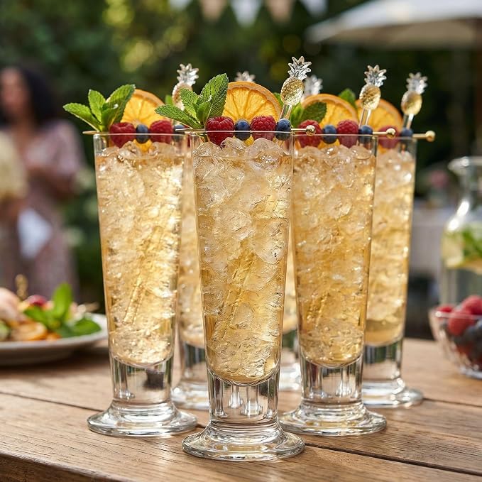 Restaurantware 14 Ounce Tall Beer Glasses Set Of 6 Tall-Footed Pilsner Glasses - Fine-Blown Dishwasher-Safe Clear Glass Beer Glass Set Lead-Free For Beers Ales or Cocktails