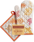 Maison d' Hermine 100% Cotton Oven Mitt & Pot Holder Set (7.5"x13" & 8"x8") Heat Resistant BBQ Cooking Gloves with Loop for Thanksgiving Christmas Decorations Handling Hot Pans (Colours of Autumn)