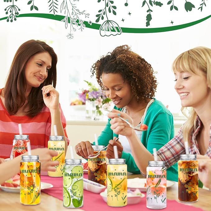Skylety 24 Pcs Mama Plastic Cups Gifts Bulk Mama Sage Green 14 oz Tumbler with Straw Lid Reusable for Mom Christian Party Favors for Women Teacher Graduation Party
