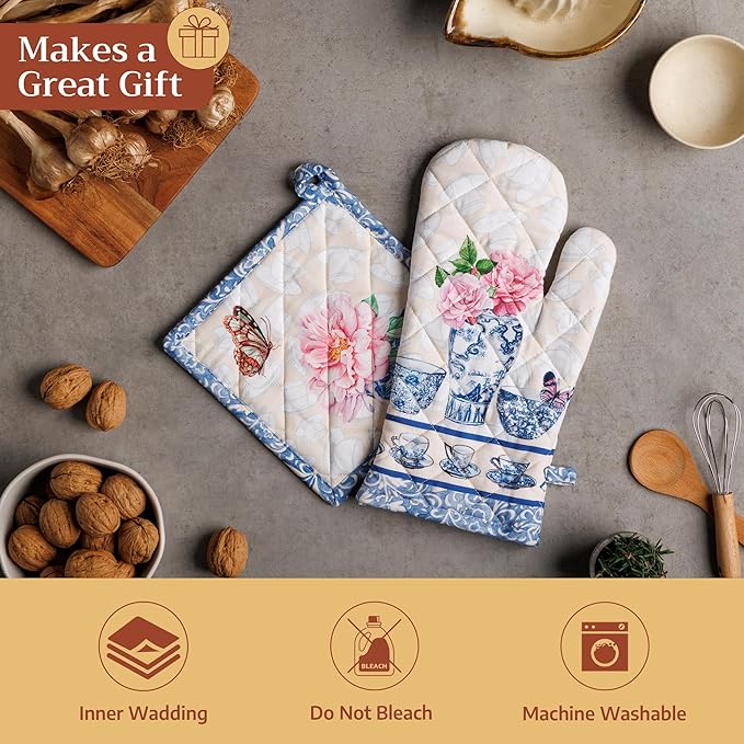 Maison d' Hermine Pot Holders 100% Cotton Heat Resistant Potholders 8" x 8" Hot Pads with Loop BBQ Cooking Baking Gifts for Mothers Day Handling Hot Pans Spring/Summer (Pack of 1, Canton)