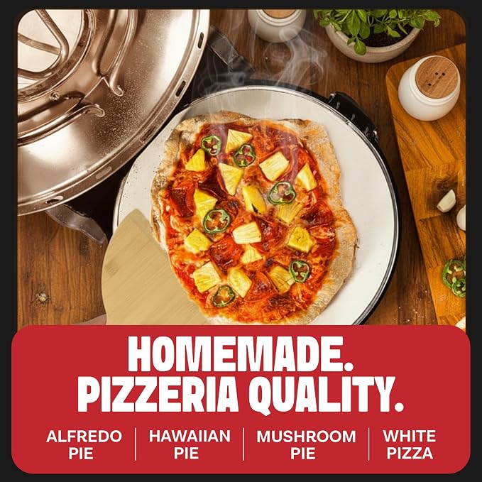 PIEZANO 12" Electric Pizza Oven Indoor Countertop Pizza Maker | Heats to 800˚F, Ceramic Stone for Crispy Crust Pizza, Cooks in Under 6 Minutes, Dual Heat Controls, Peels & Scraper Included