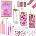 Snow Globe Tumbler Starter Kit, Snowglobe Tumbler Supplies–Includes 16oz Pre-Drilled Double Wall Acrylic Cups, UV DTF Cup Wraps Mixed Glitters Squeeze Bottle Funnel, Birthday Gifts for Girls Women