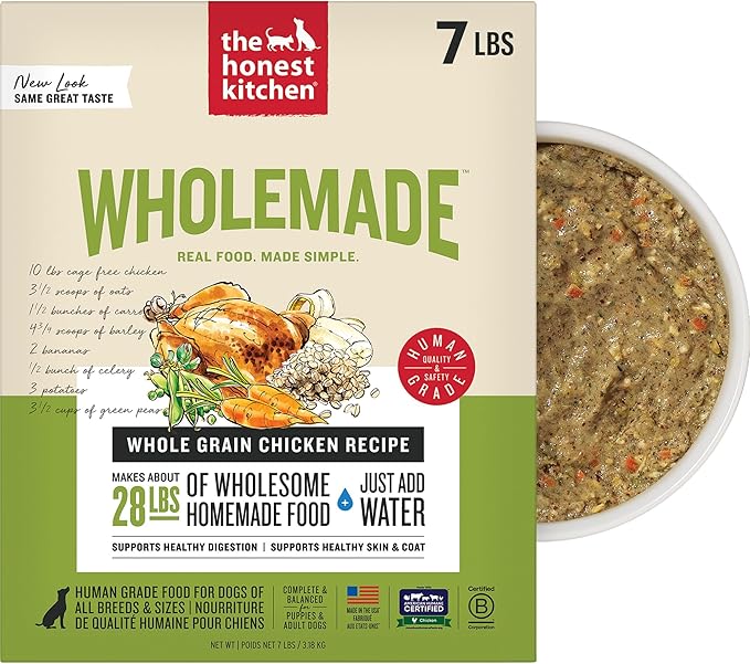 The Honest Kitchen Human Grade Wholemade™ Dehydrated Dog Food, Whole Grain Dehydrated Dog Food, Chicken, 7 lb (Makes 28lbs)