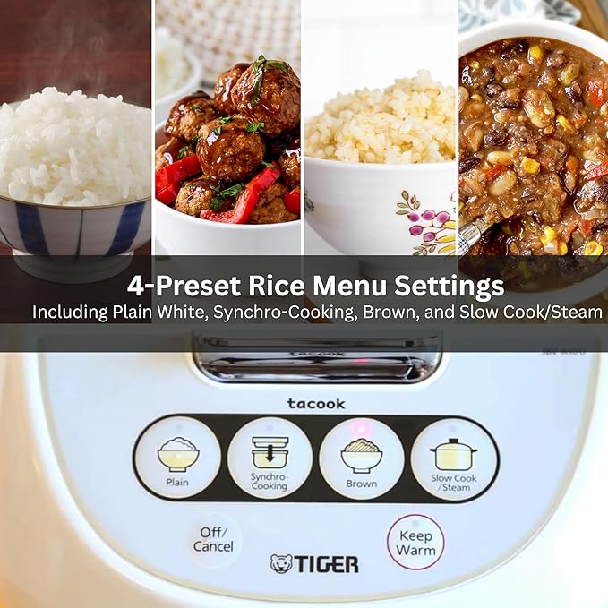 Tiger JBV-A18U-W 10-Cup (Uncooked) Micom Rice Cooker with Food Steamer & Slow Cooker, White