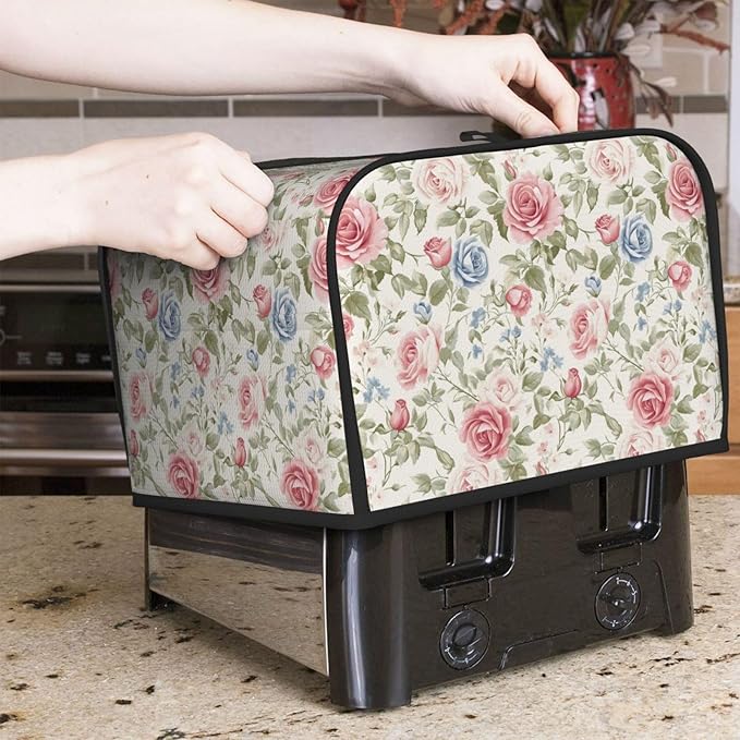 Toaster Cover 4 Slice Flower Boho Rose Floral Kitchen Small Appliance Covers with Pockets Dust and Fingerprint Protection