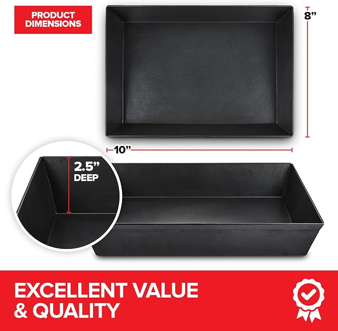 Stock Your Home 8x10 Detroit Style Pizza Pan – Non-Stick Deep Dish Aluminum Pan for Focaccia, Sicilian Bread, Brownies & Chicago-Style Pizza