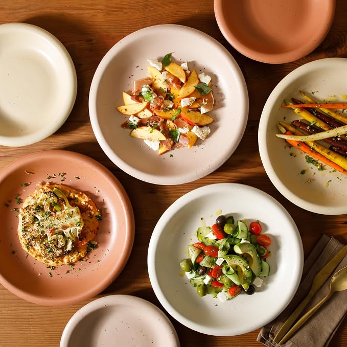 Bloomhouse - Two Time Oprah's Favorite Things Winner - Corsica Clay 16 Piece Stoneware Rustic Reactive Glaze Dinnerware Set - Stackable Plates and Bowls Set. Service for 4 - Matte Assorted Colors