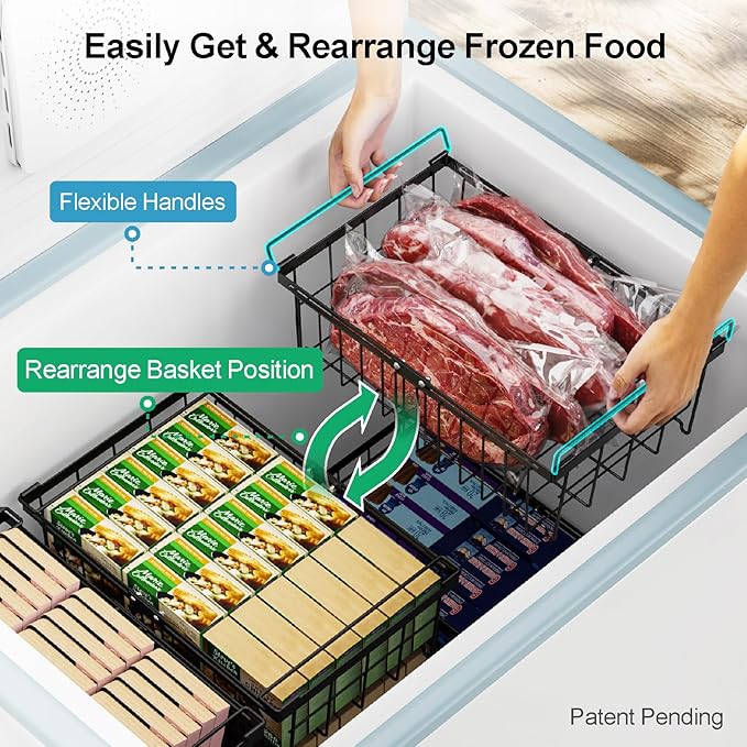iSPECLE 2 Pack Freezer Organizer Bins - Fit 10 to 20 Cu.Ft Deep Freezer, Expandable Wire Storage Chest Freezer Baskets for Frozen Food, Stackable with Handles, Black