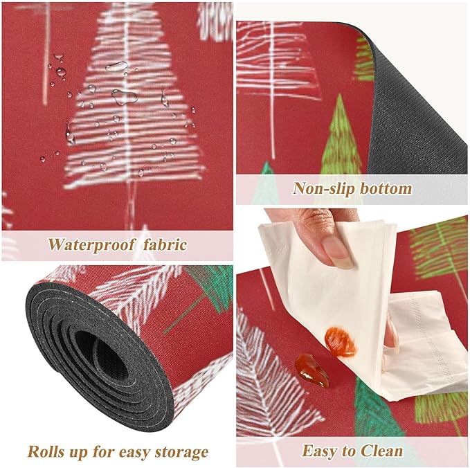 2 in 1 Table Runner Trivet for Hot Pots and Pans Heat Resistant Non Slip Waterproof 39 x 12 Inch Decorative Table Protector for Kitchen Countertop Christmas Trees White