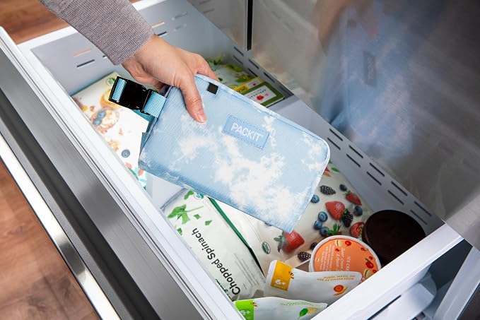 PackIt Freezable Small Insulated Snack Box, Blue Sky, with EcoFreeze Technology (Built-in Ice Pack), Mini Cooler or Small Lunch Bag, For Fresh Snacks On the Go, for Work, Gym, or Travel