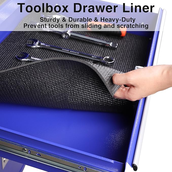 PABUSIOR Toolbox Shelf Liners Black: 5MM Thick Heavy Duty Tool Box Foam Liner for Drawers - Non Slip Grip Cabinet Mats for Garage Shelves 16" W x 98" L