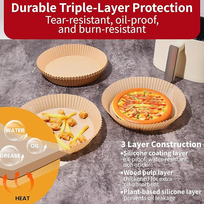 8" Air Fryer Paper Liners Round & Parchment Paper Roll 15 in x 210 ft