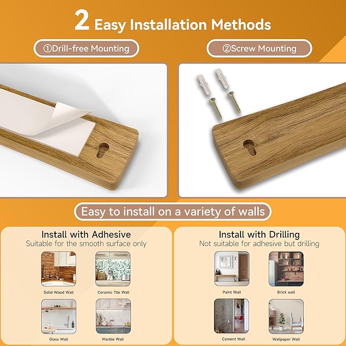 Magnetic Knife Holder for Wall, 10" Acacia Wood Knife Magnetic Strip No Drill Knife Magnet Storage Bar Magnetic Tool Key Holder Strip for Wall Use as Knife Rack for Kitchen Utensil Organizer Natural