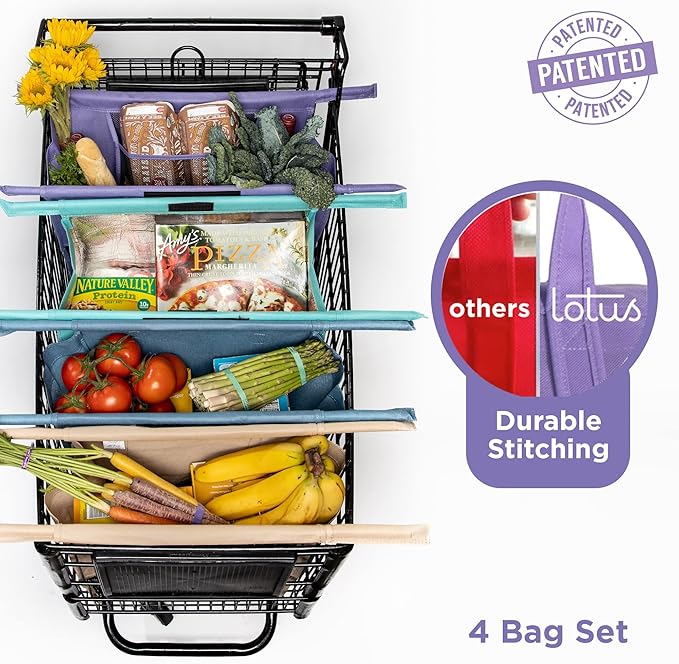 Lotus Trolley Bag and Lotus Organic Cotton Reusable Produce Bags Bundle - Eco-Friendly Solution to Sanitary Grocery Shopping!
