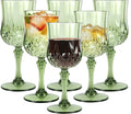 6 Pack Plastic Wine Glasses,10oz Unbreakable Vintage Style Goblets,Reusable Crystal Like Drinking Glass for Wedding Reception, Party Supplies (Sage Green)