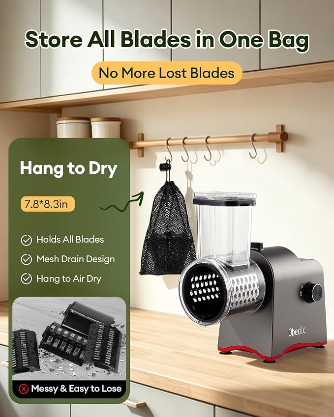 Upgraded 300W Electric Cheese Grater with 7 Stainless Steel Blades,Cheese Shredder Electric for Slicing,Shredding & Grinding Vegetables,Fruits and Nuts,Easy Clean with 2 Brushes & Blades Storage Bag