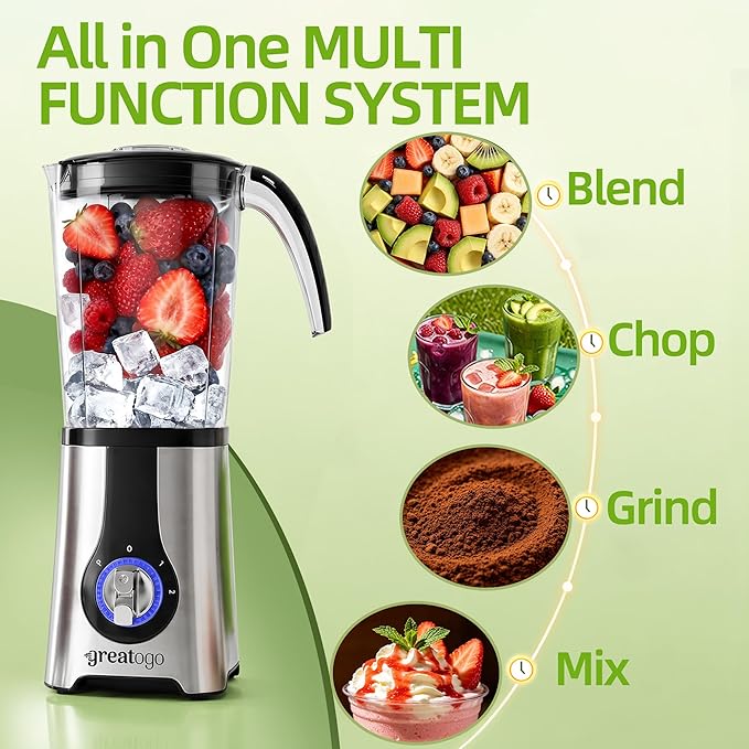 Blender and Food Processor Combo, Small Smoothie Blender with Grinder & Meat Chopper, 4-in-1 Kitchen System with 4 BPA-Free Cups (10-42oz), Perfect for Shakes, Baby Food, Dishwasher Safe, Ideal Gift
