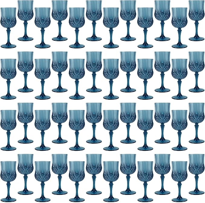 Plastic Wine Glasses, Plastic Goblets Vintage Style Cordial Unbreakable Drinking Glasses, Reusable Drinkware for Wedding Reception, Grand Event Party Supplies (48, Navy Blue)