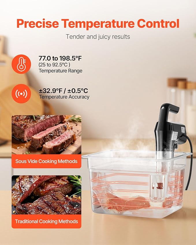 VEVOR Sous Vide Precision Cooker, 1100W Sous-Vide Cooking Machine, Immersion Circulator with LED Digital Display, Secure Clamp Design, Temperature & Timer Control, Professional Sous Vide Cooker