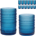 HomeVogue Hobnail Drinking Glasses Set of 12, 12oz & 15oz Vintage Glassware Set Cocktail Glass Set, Embossed Blue Water Tumbler,for Beer, Whiskey,Juice and Various Mixed Drinks (12 Pack-Blue)