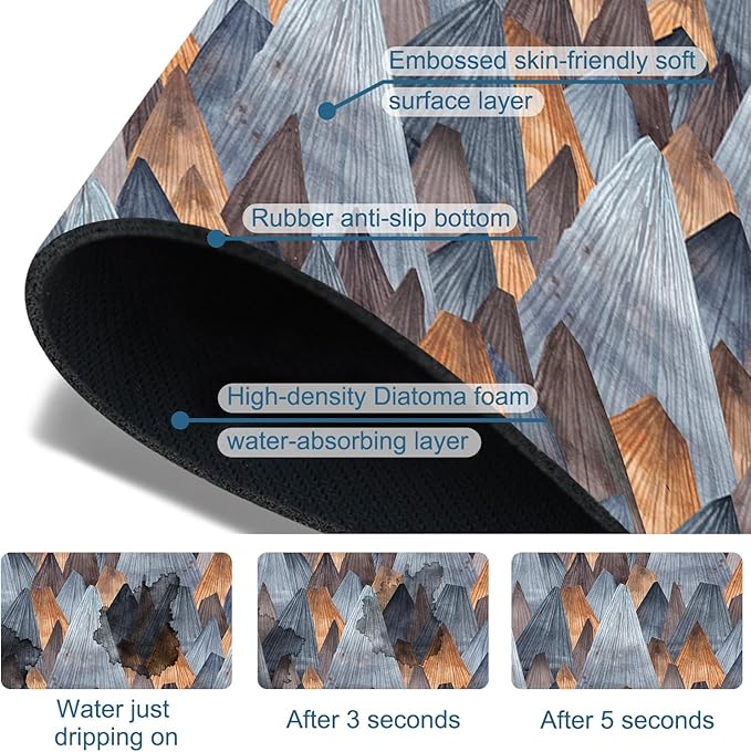 Abstract Mountain Sink Splash Guard Faucet Mat Mountain Landscape Super Absorbent Fast Drying Mat Sink Gadgets-Splash Guard Behind Faucet Drip Catcher for Kitchen Bathroom, 23.5"x5.5"