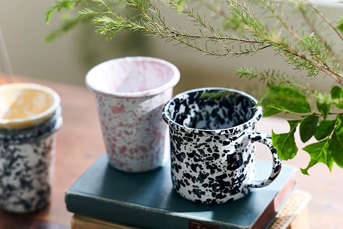 Crow Canyon Home Enamelware Mug, 12 ounce, Black/White Splatter (Single)