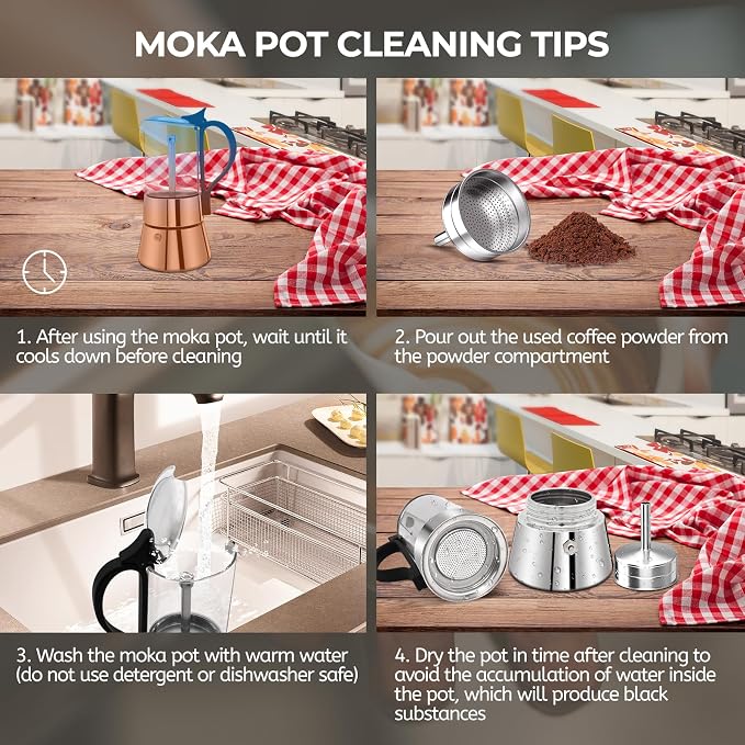Clear Glass Moka Pot 4 Cup 220ml Stainless Steel Coffee Maker Uncoated Stovetop Espresso Coffeemaker Italian Classic Style Brewing Greca Cafe Mocha Machine for Cafeteras Camping Travel Home