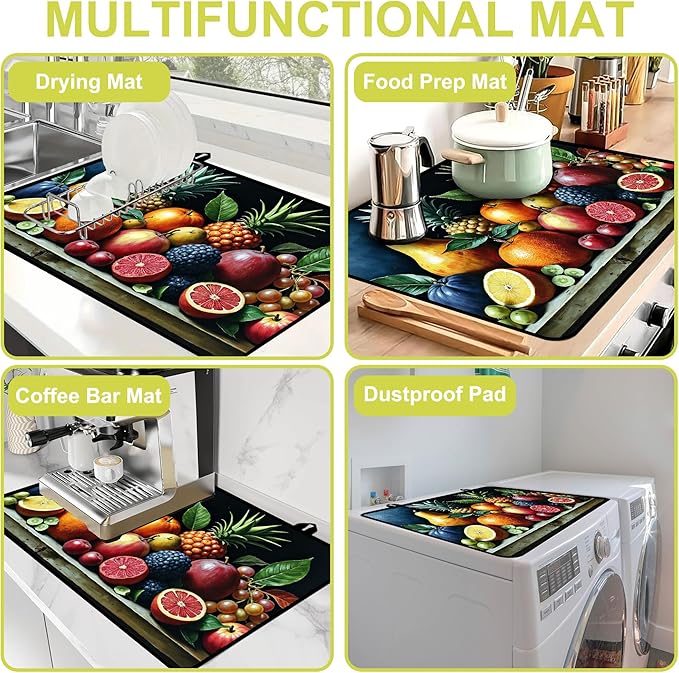 Glass Stove top Cover 28"x 20", Stove Top Covers for Electric Stove, Flat Range Mat for Glass Cooktop, Kitchen Heat-Resistant Protector Non-Slip Drying Mat (Assorted Fruits)