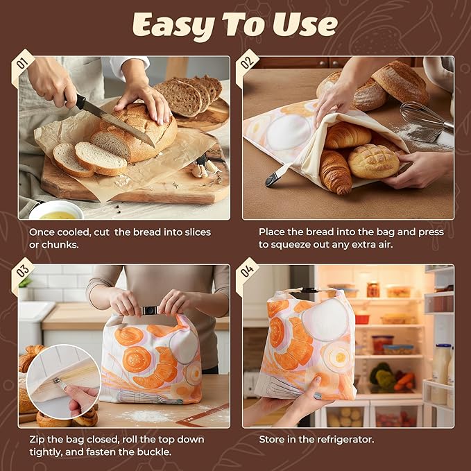 Beeswax Bread Bags for Sourdough and Homemade Bread - 2 Pack XL Cotton Storage Bags with Zipper & Buckle Double Seal - Includes 13x13.9" Beeswax Wrap for Bowl Cover - Reusable Produce Veggie Bag