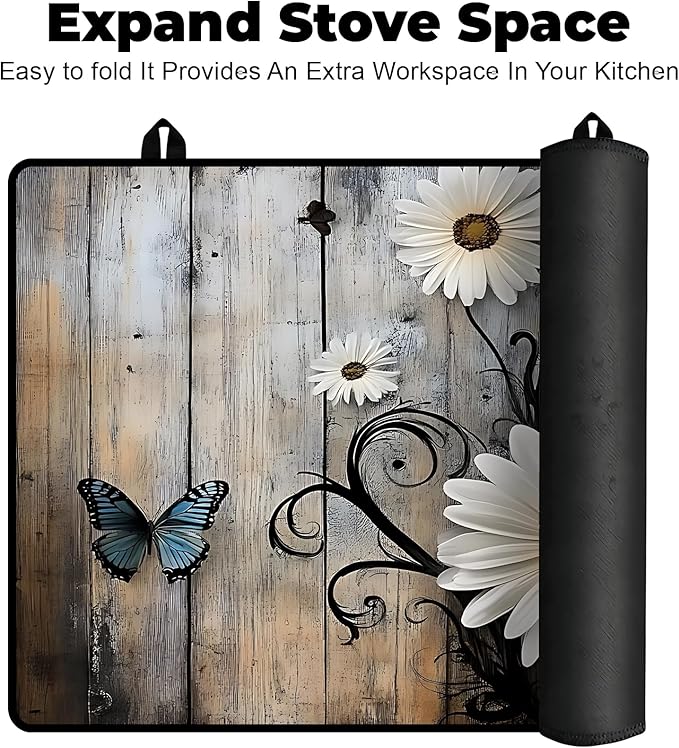Heat-Resistant Glass Stove Top Cover with Anti-Slip Rubber Coating – Electric Stove Protector, Scratch-Resistant, Expands Counter Space, Stylish Kitchen Decor (Daisy)
