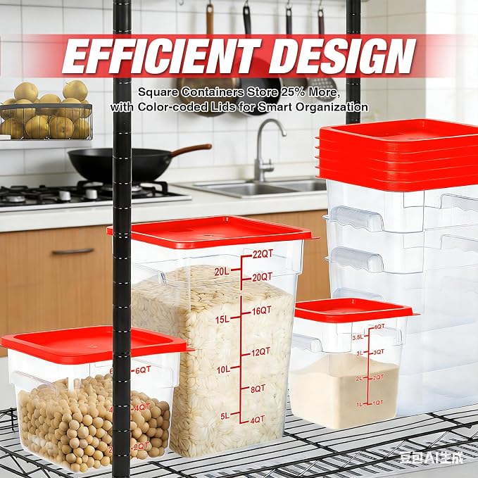 2 Pack Square Food Storage Container With Lid,12-22 Quart Commercial Storage Box With Scale & Handle,Cake Making,Dough Marinating Meat,Kitchen Supplies (Polycarbonate, 19 Quart)